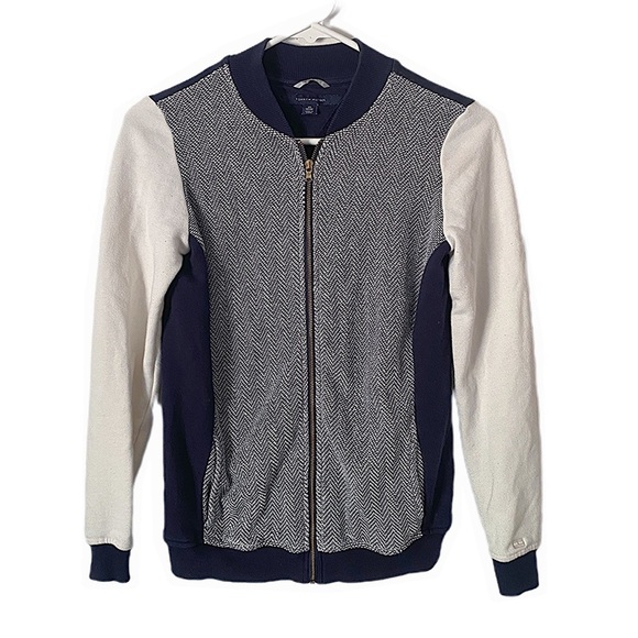 Tommy Hilfiger ATHLUXE Bomber Zip-Up Jacket Knit Texture Blue & White Women’s XS - Picture 1 of 8